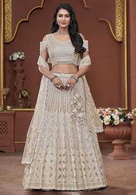 Beige Zarkan Net Lehenga Set