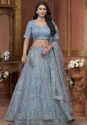 Sky Blue Zarkan Net Lehenga Set