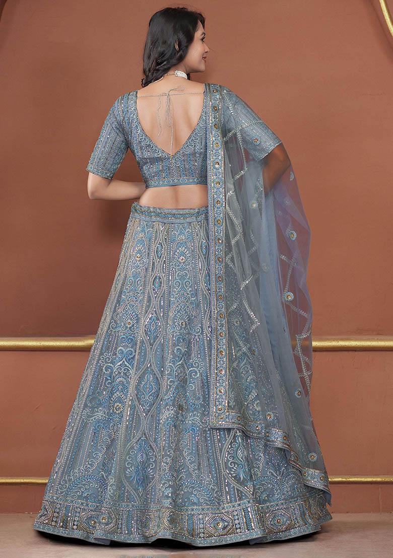 Sky Blue Zarkan Net Lehenga Set