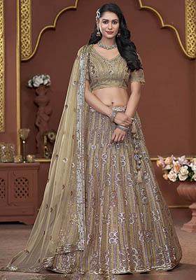 Beige Zarkan Net Lehenga Set
