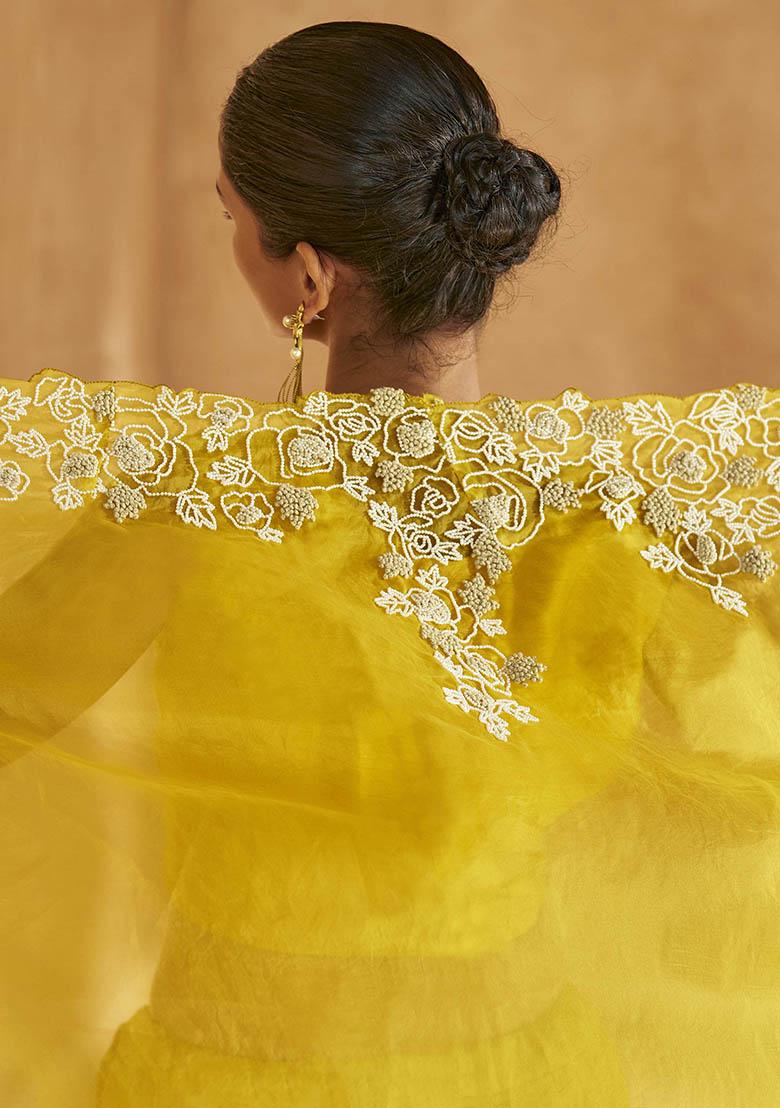 Yellow Embroidered Chinon Lehenga Set
