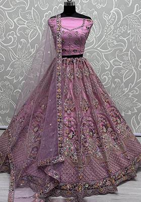 Pink Sequin Embroidered Net Lehenga Set