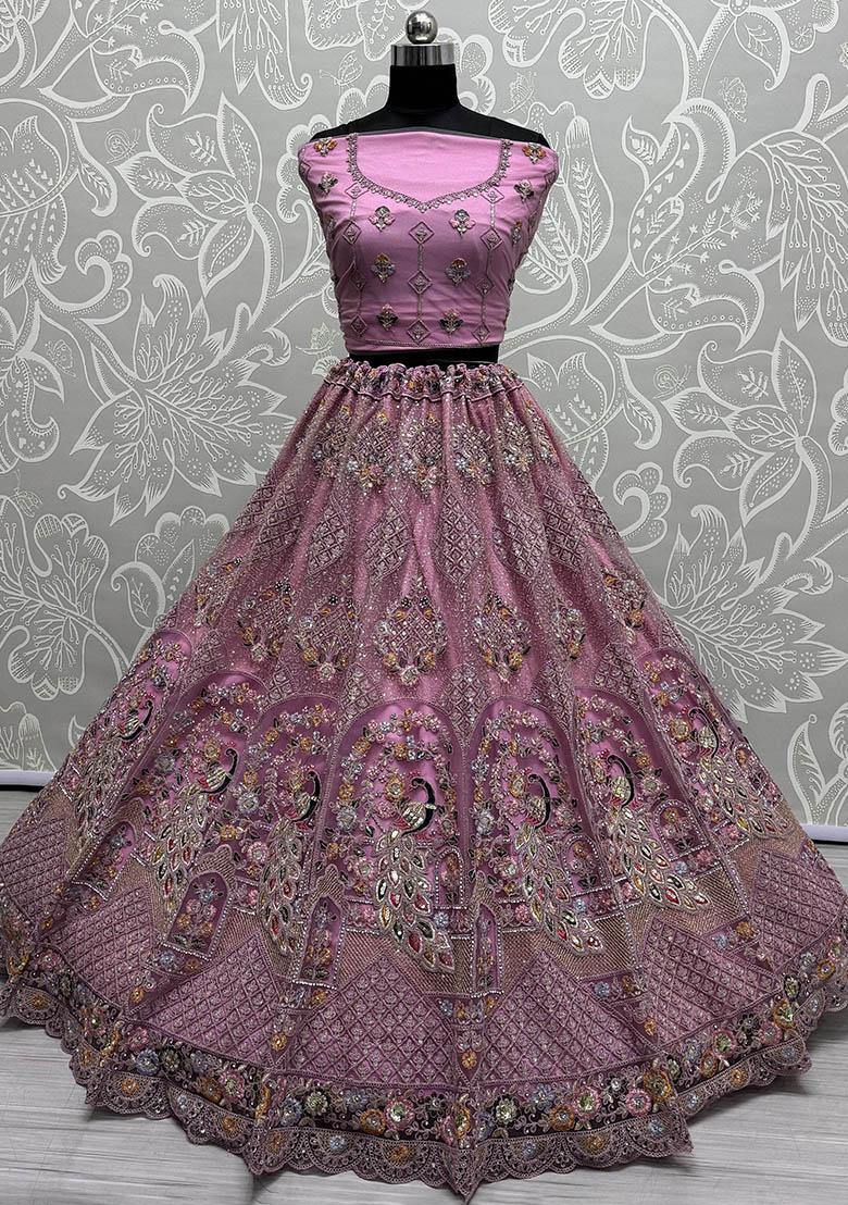 Pink Sequin Embroidered Net Lehenga Set