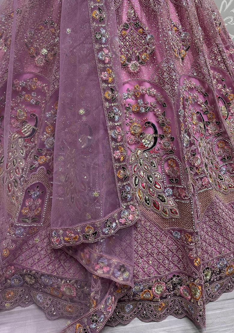 Pink Sequin Embroidered Net Lehenga Set