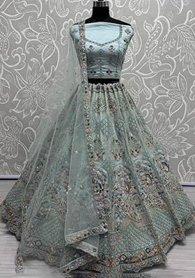 Blue Sequin Embroidered Net Lehenga Set