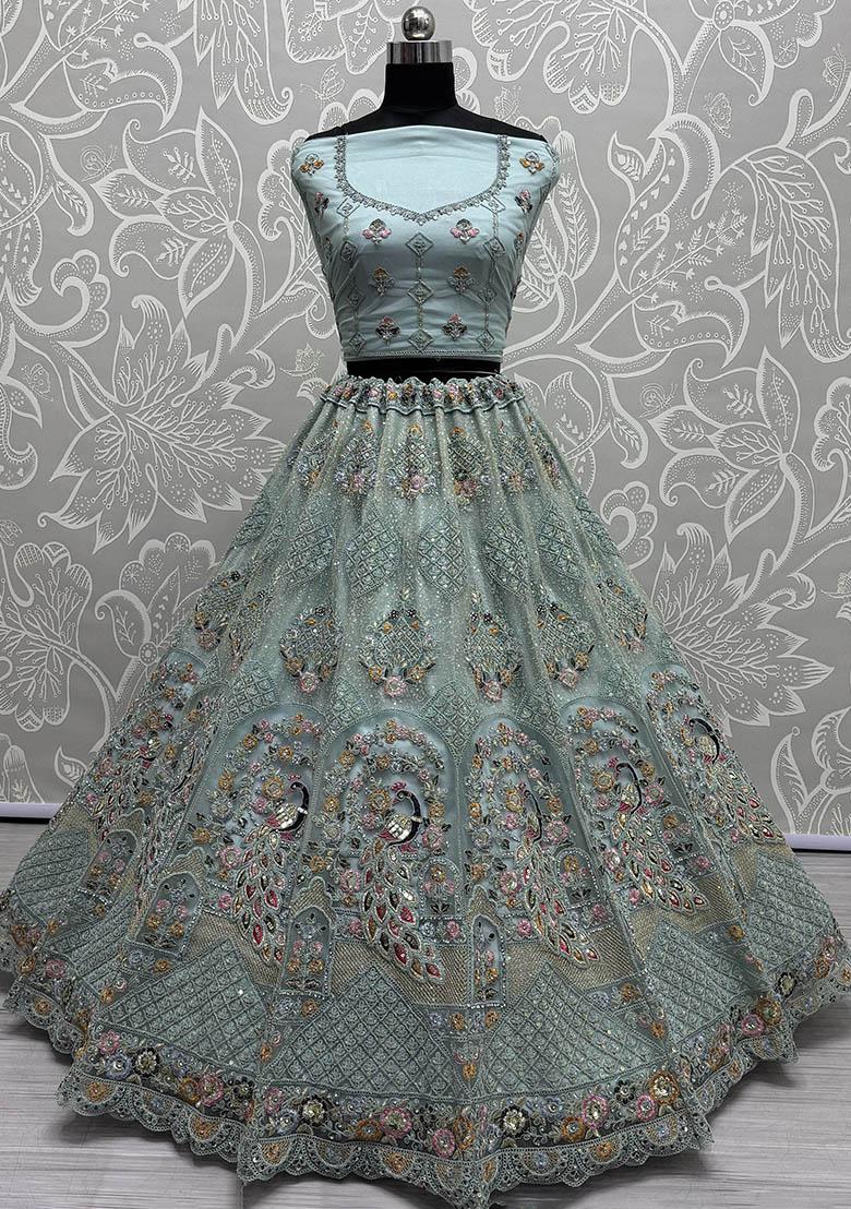 Blue Sequin Embroidered Net Lehenga Set