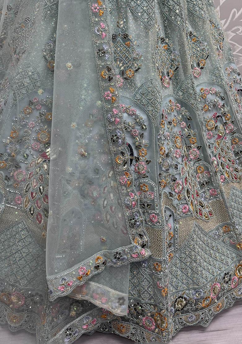 Blue Sequin Embroidered Net Lehenga Set