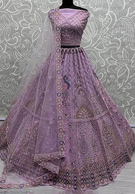 Purple Embroidered Net Lehenga Set