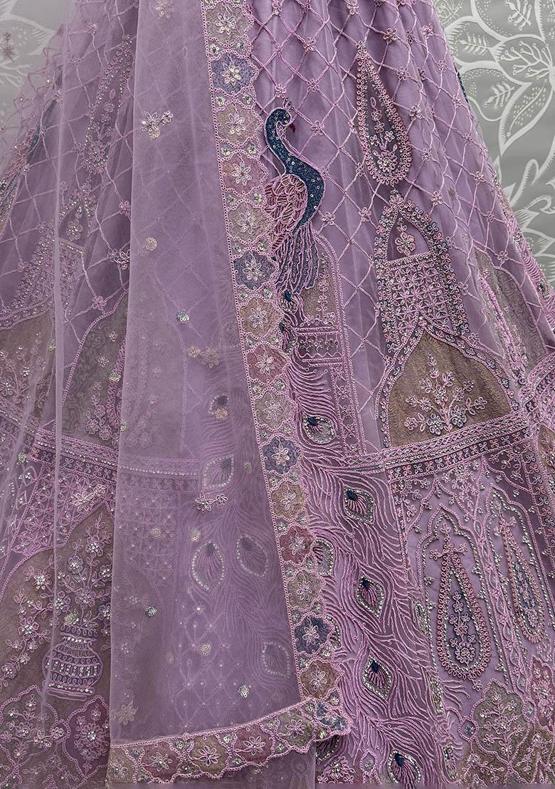 Purple Embroidered Net Lehenga Set