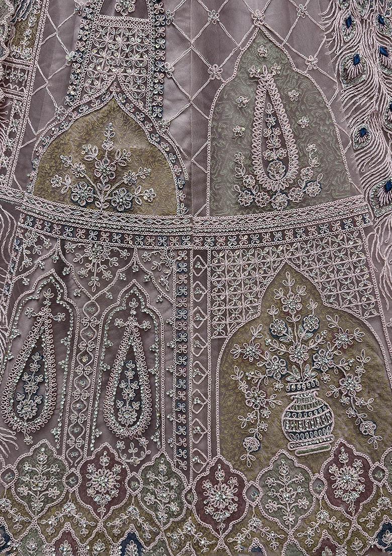 Peach Sequin Embroidered Net Lehenga Set