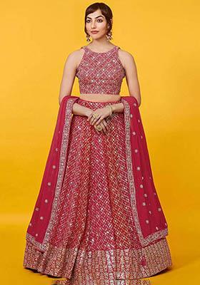 Red Sequin Embroidered Georgette Lehenga Set