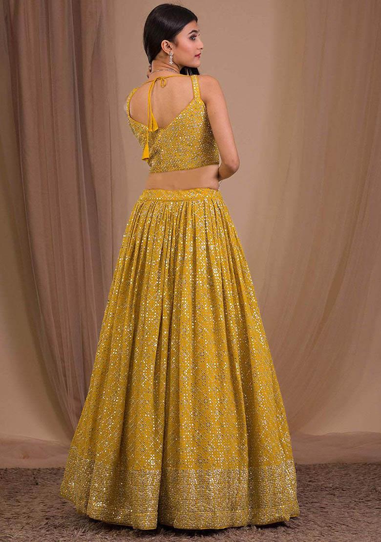 Yellow Sequin Embroidered Georgette Lehenga Set