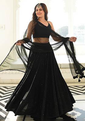 Black Sequin Embroidered Georgette Lehenga Set