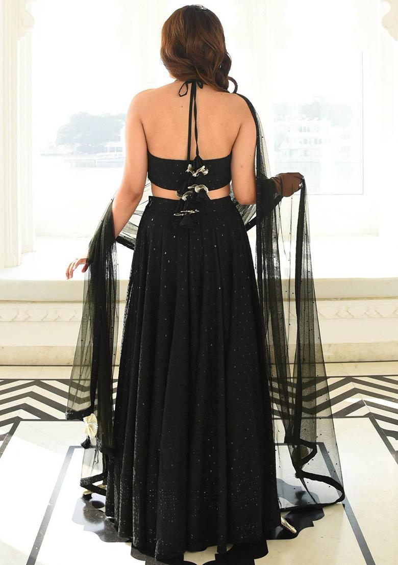 Black Sequin Embroidered Georgette Lehenga Set