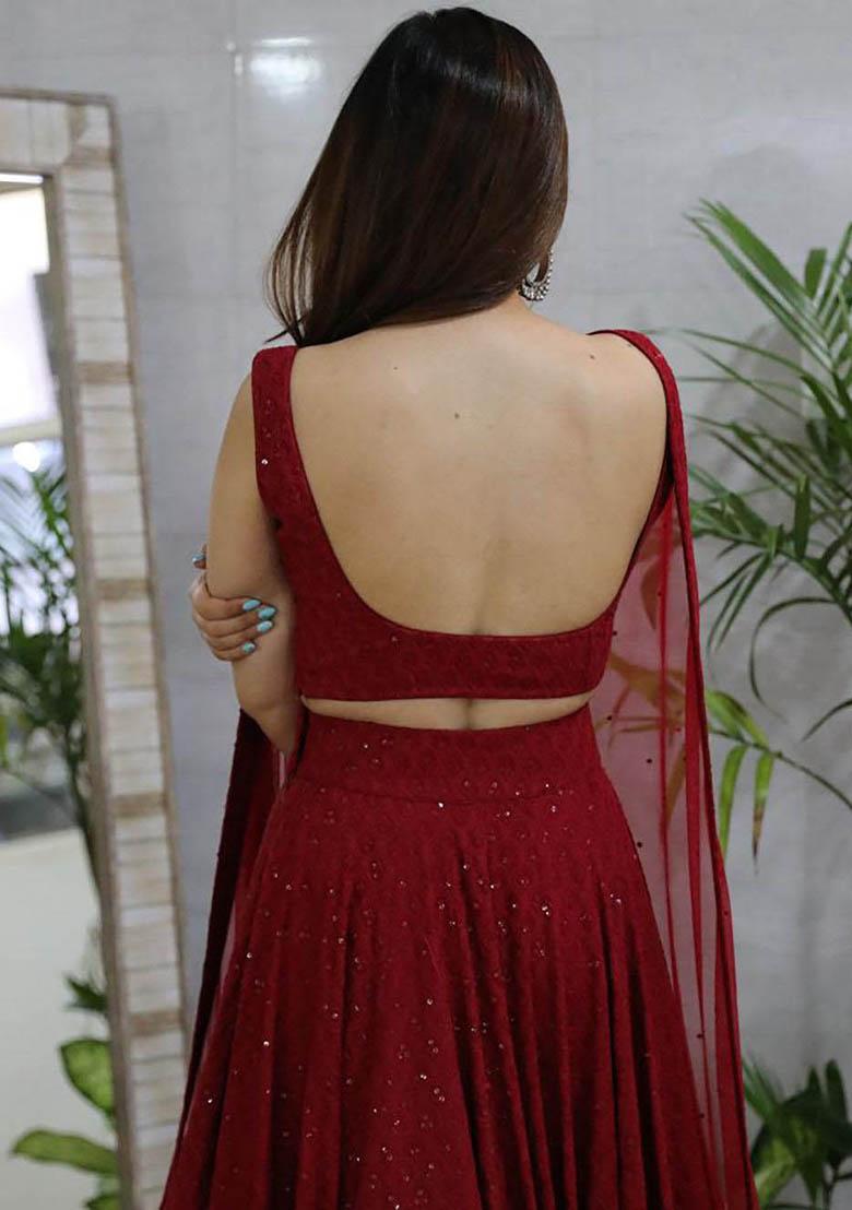Maroon Sequin Embroidered Georgette Lehenga Set