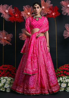 Pink Bandhani Print Silk Lehenga Set