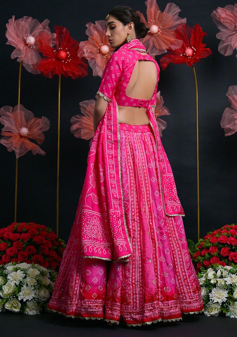 Pink Bandhani Print Silk Lehenga Set