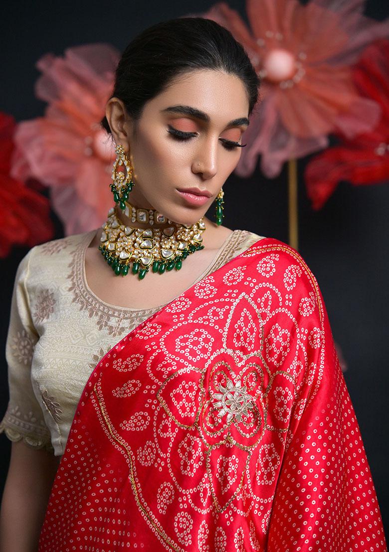 Cream Embroidered Silk Lehenga Set