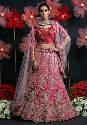 Pink Sequin Embroidered Poly Blend Lehenga Set
