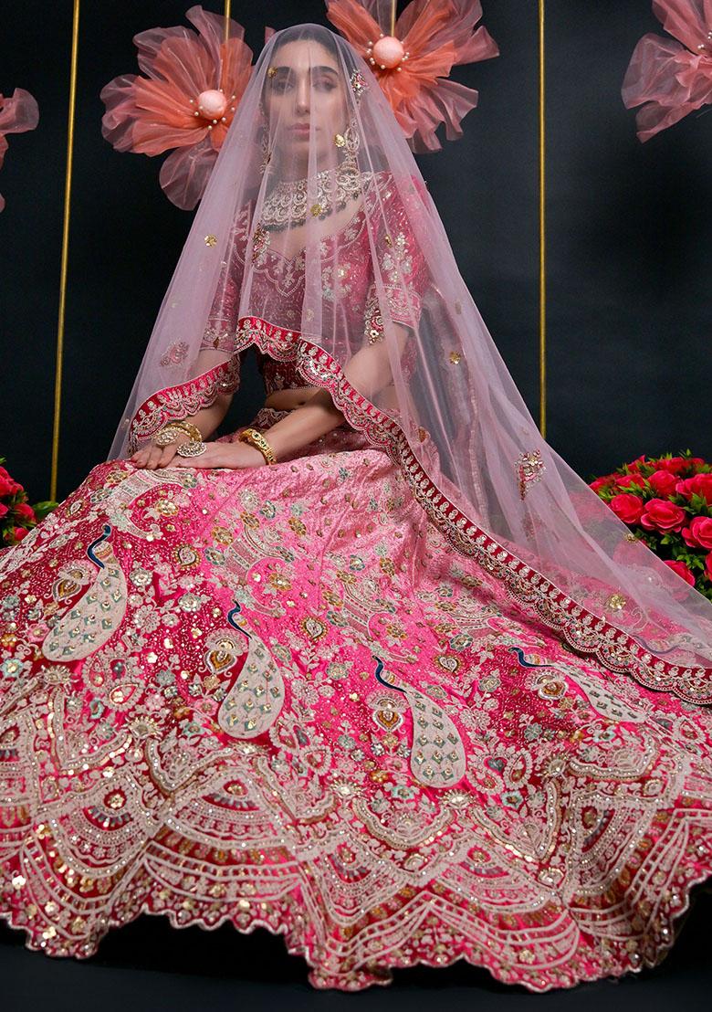 Pink Sequin Embroidered Poly Blend Lehenga Set
