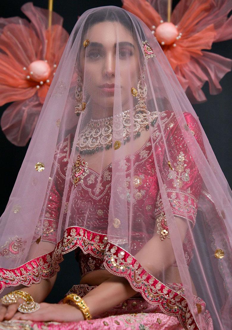 Pink Sequin Embroidered Poly Blend Lehenga Set