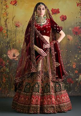 Maroon Sequin Embroidered Velvet Lehenga Set