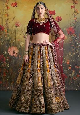 Yellow Sequin Embroidered Velvet Lehenga Set