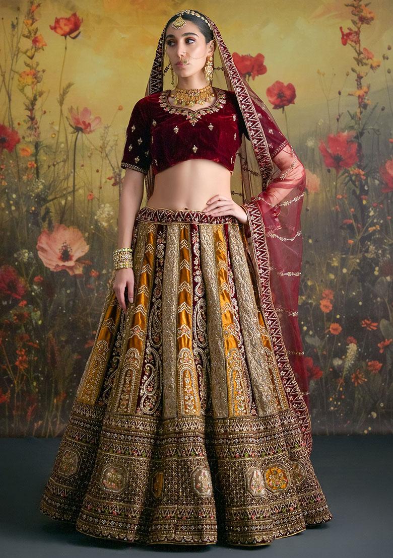 Yellow Sequin Embroidered Velvet Lehenga Set