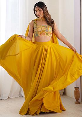 Yellow Embroidered Georgette Lehenga Set
