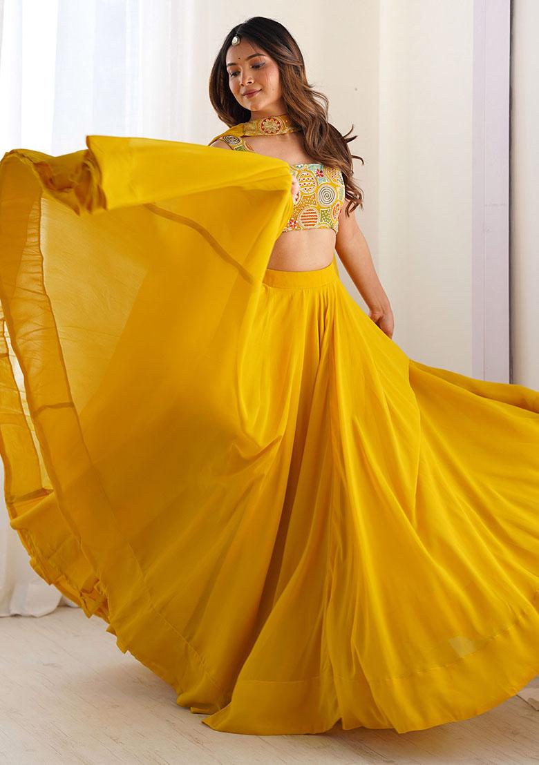 Yellow Embroidered Georgette Lehenga Set