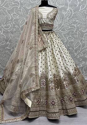 Off White Embroidered Silk Lehenga Set
