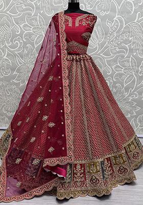 Pink Embroidered Silk Lehenga Set