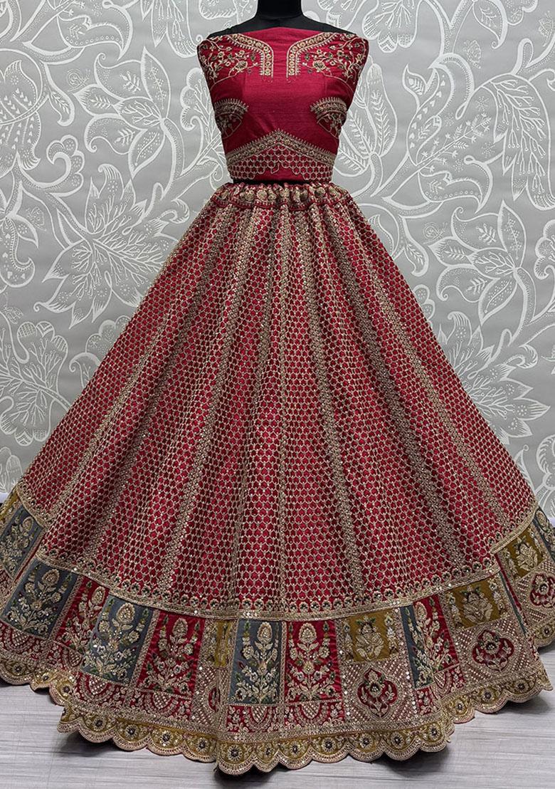 Pink Embroidered Silk Lehenga Set