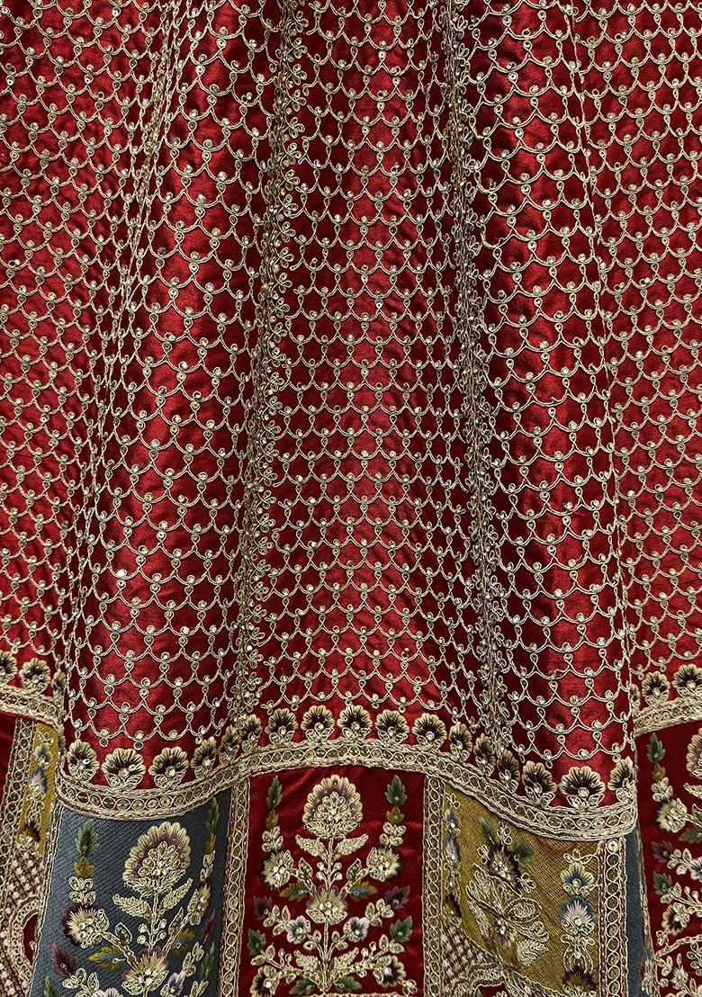 Red Embroidered Silk Lehenga Set