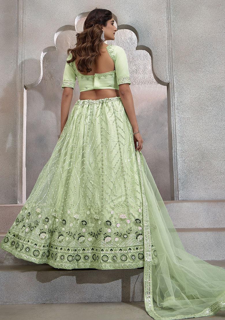 Green Sequin Embroidered Net Lehenga Set