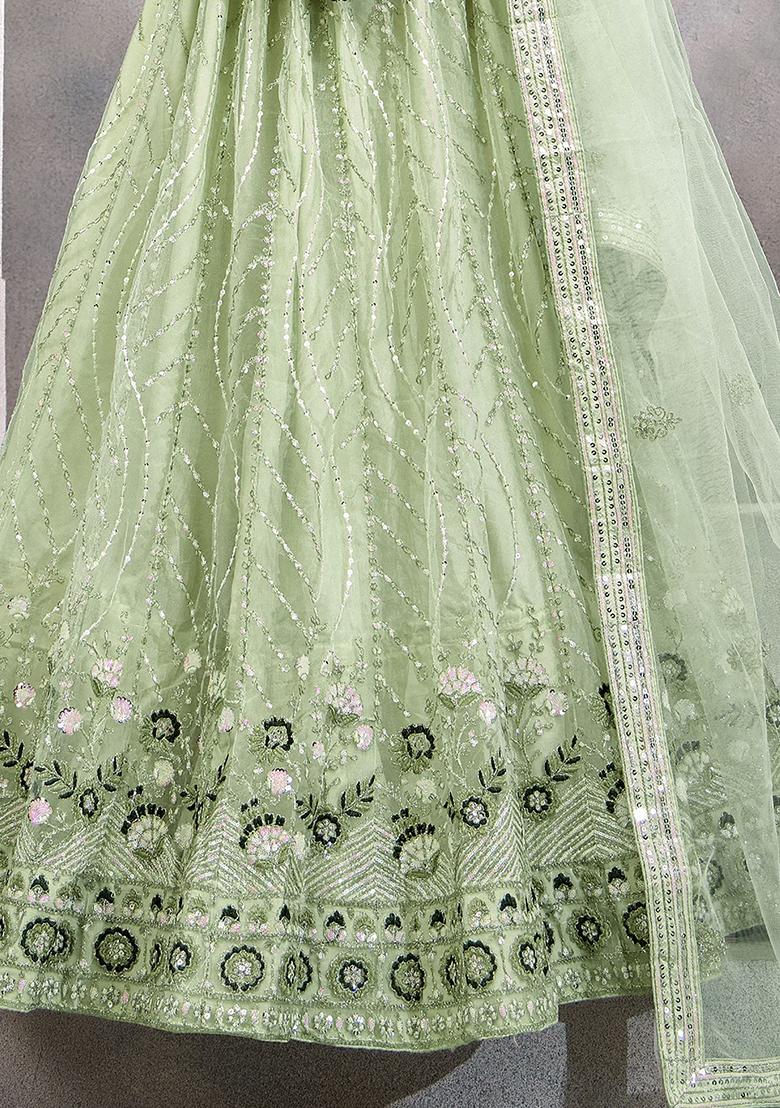 Green Sequin Embroidered Net Lehenga Set