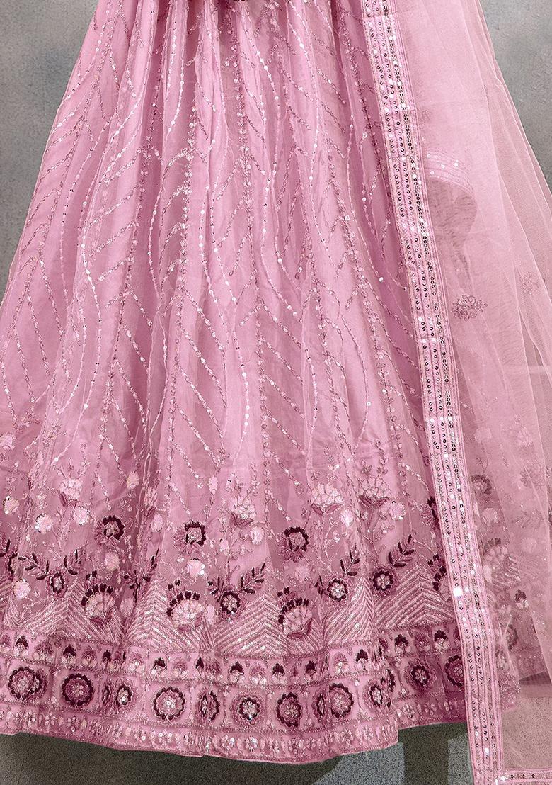 Pink Embroidered Net Lehenga Set