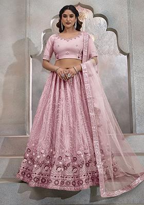Peach Sequin Embroidered Net Lehenga Set