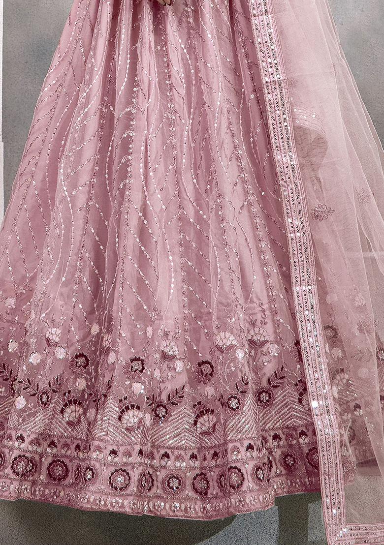 Peach Sequin Embroidered Net Lehenga Set