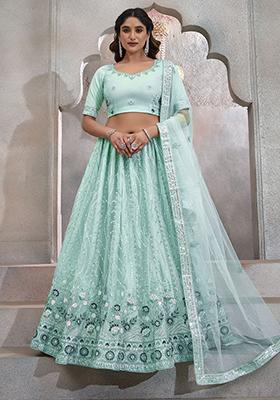 Sky Blue Embroidered Net Lehenga Set