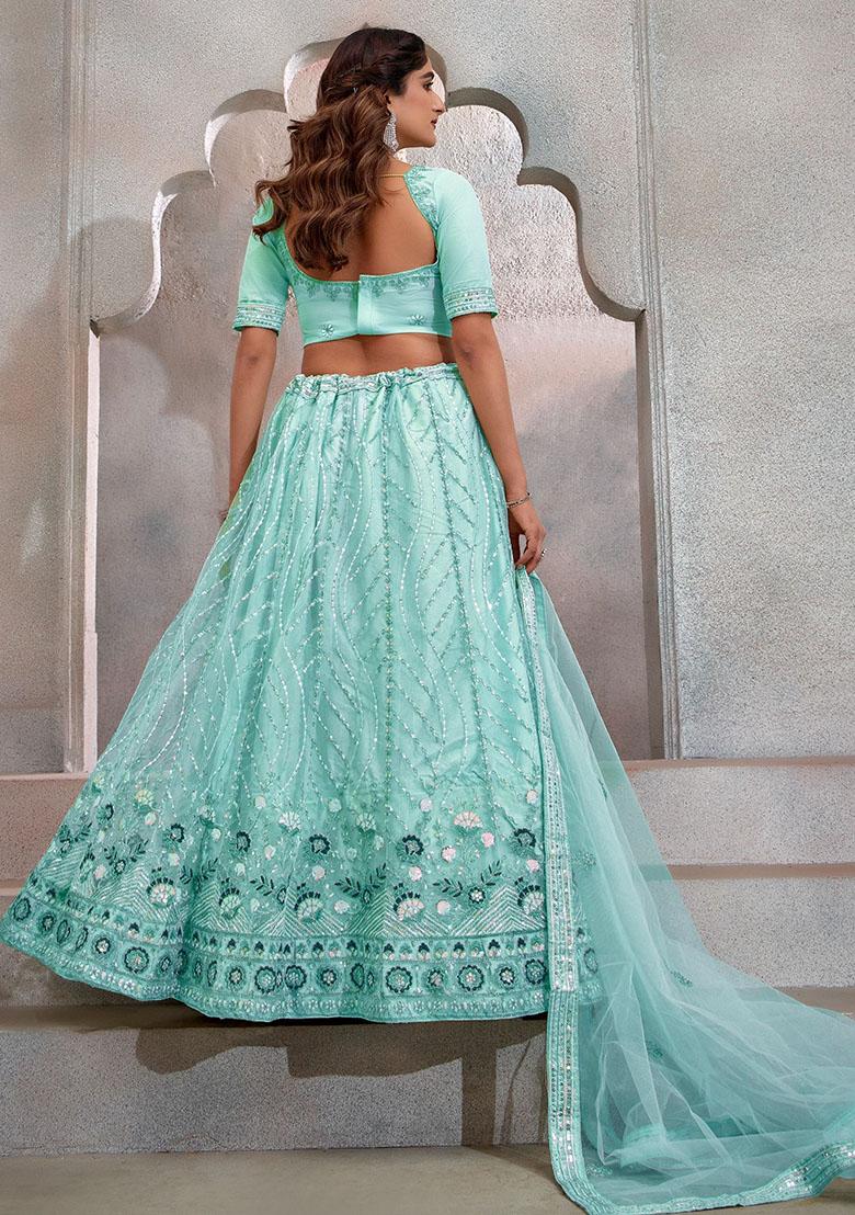 Sky Blue Embroidered Net Lehenga Set