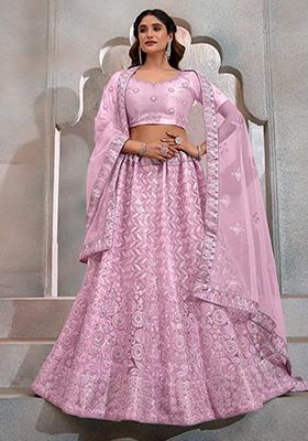 Lavender Embroidered Net Lehenga Set