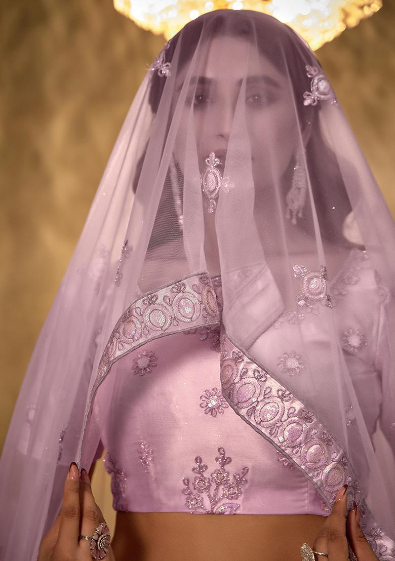 Lavender Embroidered Net Lehenga Set