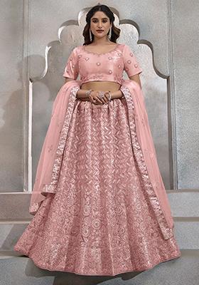 Peach Embroidered Net Lehenga Set
