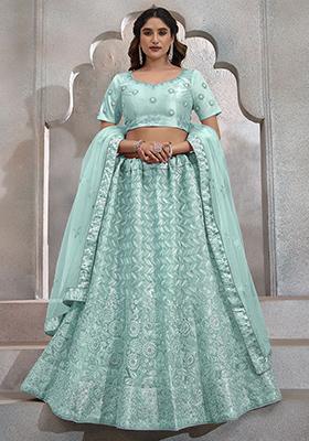 Sky Blue Sequin Embroidered Net Lehenga Set