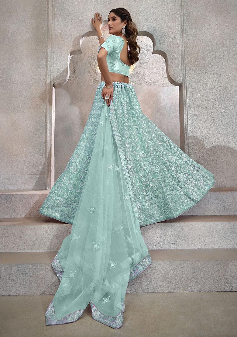 Sky Blue Sequin Embroidered Net Lehenga Set