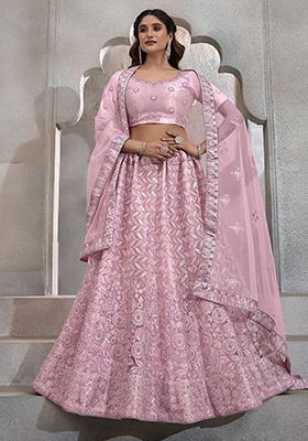 Pink Sequin Embroidered Net Lehenga Set