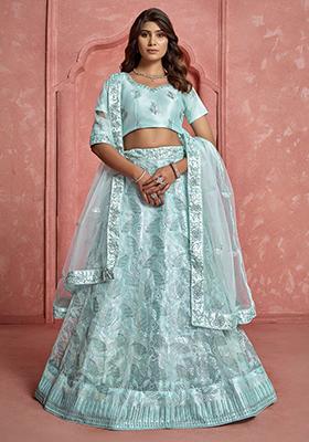 Sky Blue Embroidered Net Lehenga Set