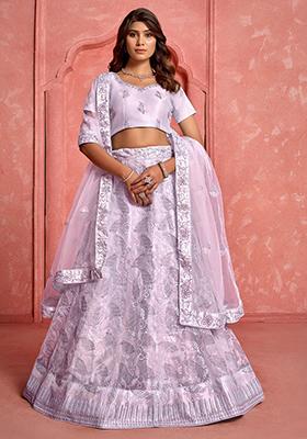 Lavender Embroidered Net Lehenga Set