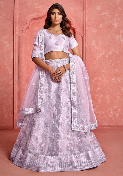 Lavender Embroidered Net Lehenga Set